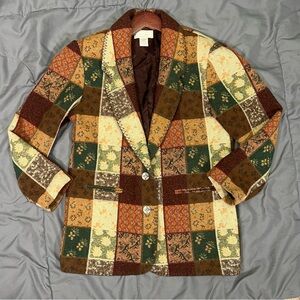 VTG Studio Works Wool Blend Blazer Small Faux Patch Work Boho Nostalgia Granny